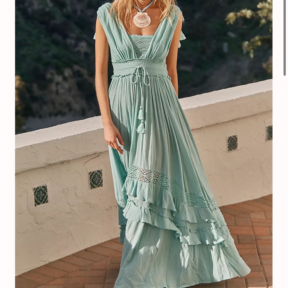 *Never Worn* Free People Santa Maria Maxi Dress in Mountain Green